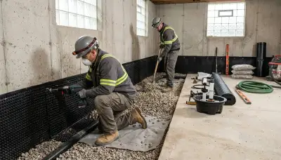 Water damage technician waterproofing a basement in High Point, NC