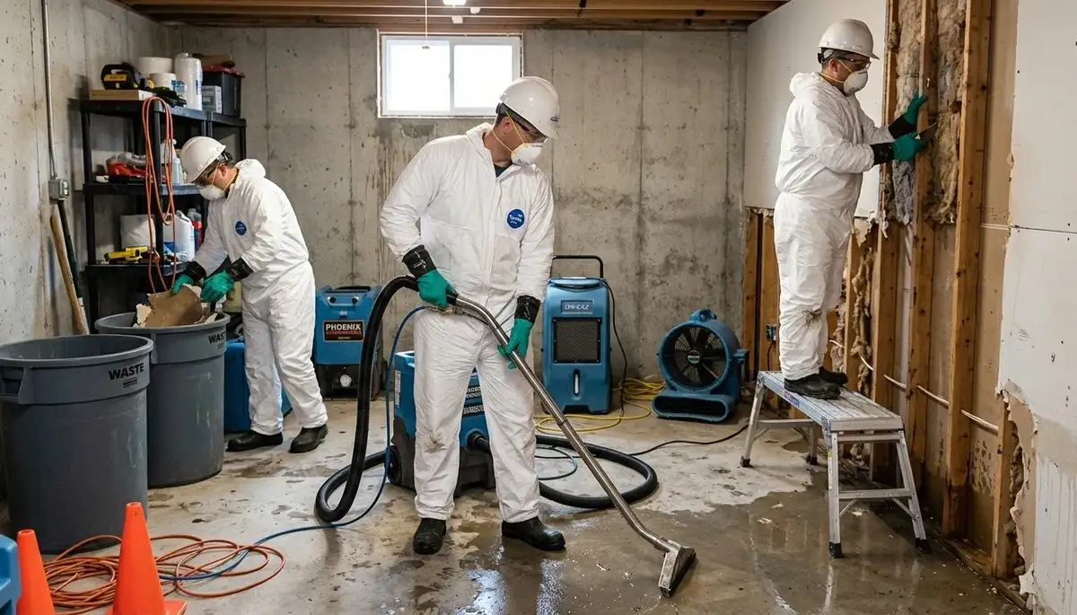 Flood damage cleanup team serving High Point, NC with water extraction and drying equipment