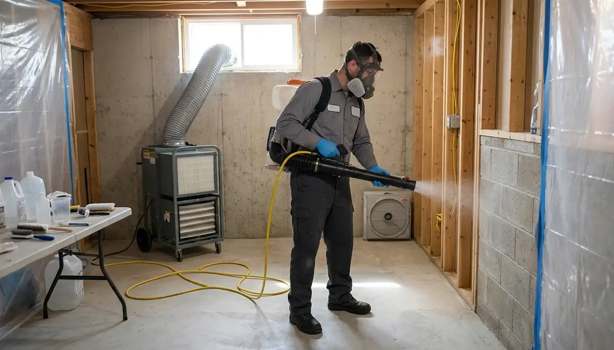 Water damage odor removal service in High Point, NC home with musty smell treatment setup