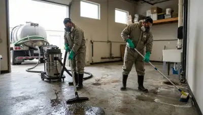 Sewer backup cleanup crew in High Point, NC removing contaminated water from a home