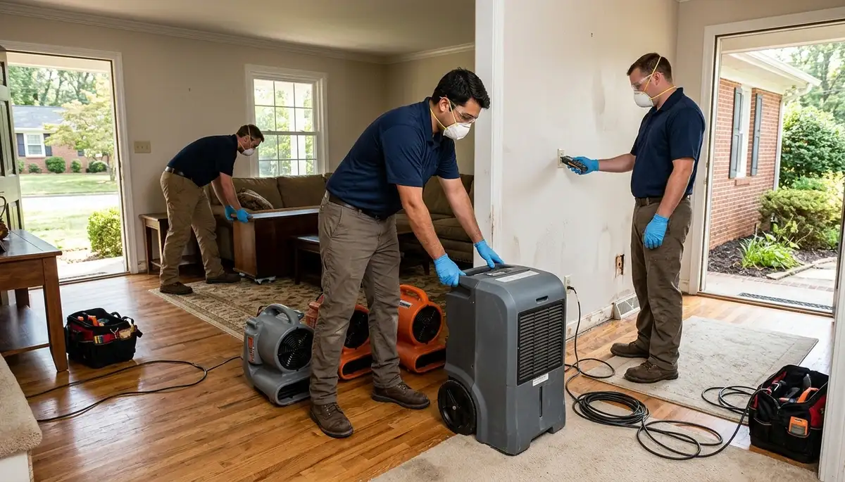 Water damage restoration team in High Point, NC providing emergency cleanup and repair services